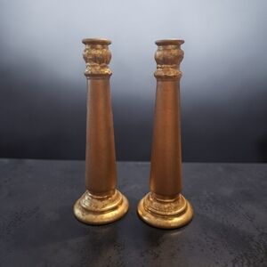 Source Unknown Gold Taper Candlestick Holders - Pair